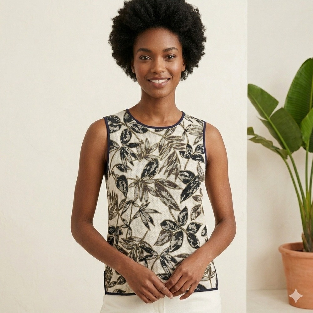 J.Crew Gold Foil Leaf Print Sleeveless‎ Zip Back Top